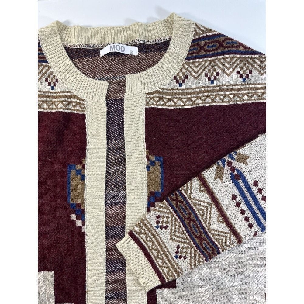 Mod‎ Womens Cardigan Small Tan Sweater Open Front Southwest Western Casual Cozy